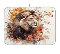Tapis de séchage à vaisselle visage de lion d'automne pour comptoir de cuisine, égouttoir à vaisselle avec tapis, tapis de séchage à vaisselle XL, microfibre 45,7 x 61 cm