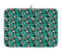 Tapis de séchage absorbant en microfibre avec motif bouledogue français mignon pour cuisine, cuillère, assiette en verre, 40,6 x 45,7 cm