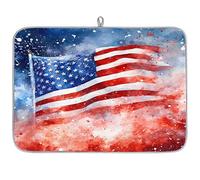 Tapis de séchage absorbant en microfibre, motif drapeau de l'indépendance américaine, pour cuisine, cuillère, assiette en verre, 40,6 x 45,7 cm