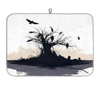 Tapis de séchage absorbant en microfibre noir arbre mort oiseau corbeau pour cuisine cuillère, assiette en verre, 45,7 x 60,9 cm