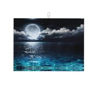 Tapis de séchage absorbant Full Moon and Foggy Cloudsprint pour comptoir de cuisine, égouttoir à vaisselle, tapis de table antidérapant, set de table, 45,7 x 61 cm