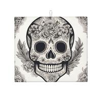 Tapis de séchage absorbant motif tête de mort mexicaine pour cuisine, accessoire de cuisine, tapis de comptoir, pliable et réutilisable