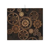 Tapis de séchage absorbant pour comptoir de cuisine, dessous de verre à café, support de casserole Motif horloge en bronze
