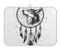 Tapis de séchage absorbant pour vaisselle Western Cowboy Dream Catcher Tribal Wolf Blanc 45,7 x 61 cm