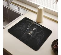 Tapis de séchage Ange de la mort Faucheuse effrayant Halloween Occulte Dark | Tapis de séchage pour vaisselle lavable pour comptoir de cuisine