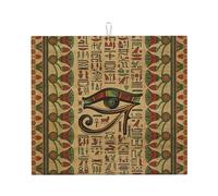 Tapis De Séchage avec Boucle De Suspension 41X46CM, Ankh Égyptien, Œil du Dieu Égyptien, Hiéroglyphes Noirs Tapis D'Égouttement Absorbant Résistant Drying Mat pour Vaisselle Comptoir Cuisine