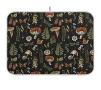 Tapis De Séchage avec Boucle De Suspension 41X46CM, Champignon Fougère Feuilles Baie Vintage Botanique Nature Tapis D'Égouttement Absorbant Drying Mat Résistant pour Cuisine Vaisselle