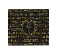 Tapis De Séchage avec Boucle De Suspension 41X46CM, Hiéroglyphes du Dieu Égyptien Ankh Doré Tapis Égouttoir Vaisselle Antidérapant Drying Mat Lavable Tapis D'Égouttement pour Cuisine Vaisselle
