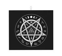 Tapis De Séchage avec Boucle De Suspension 41X46CM, Symbole Occulte Magie Wiccan Pentagramme Cercle Drying Mat Lavable Absorbant Tapis D'Égouttement pour Cuisine Vaisselle