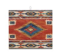 Tapis De Séchage avec Boucle De Suspension 41X46CM, Tribu Amérindienne du Sud-Ouest Aztèque Navajo Lavable Drying Mat Absorbant Tapis D'Égouttement pour Cuisine Vaisselle