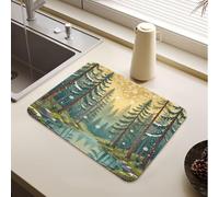 Tapis de séchage avec flocons de neige, paysage d'hiver, forêts de pins | Tapis de séchage en microfibre pour lave-vaisselle