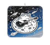 Tapis de séchage Cat Moon Guitar Medium 40,6 x 45,7 cm | Égouttoir à vaisselle mat lavable en machine pour comptoir de cuisine, porte-ustensiles, décoration de comptoir