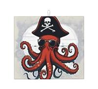 Tapis de séchage chic pour vaisselle - Motifs personnalisés uniques, matériau polyester, absorbant et antidérapant, parfait pour les comptoirs et les éviers, pieuvre pirate amusant