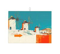Tapis de séchage coloré de moulins à vent grecs, grand tapis de séchage en microfibre pour plan de travail de cuisine, tapis de séchage de vaisselle super absorbant, tapis de séchage de vaisselle