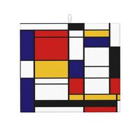 Tapis de séchage de cuisine, tapis de drainage de vaisselle, support de vaisselle super absorbant rapide 41x46cm, composition de couleur de style artistique Mondrian rouge