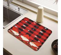 Tapis de séchage de Noël Buffalo Plaid Trois nains Noir Léopard | Tapis de séchage de vaisselle en tissu résistant à la chaleur pour comptoir de cuisine