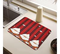 Tapis de séchage de Noël Buffalo Plaid Trois nains Noir Léopard | Tapis égouttoir épais résistant à la chaleur Accessoires de cuisine