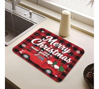 Tapis de séchage de Noël rouge Buffalo Plaid Trois gnomes camion | Tapis de séchage à vaisselle avec envers en caoutchouc pour comptoir