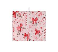 Tapis de séchage en forme de canne à sucre d'orge pour comptoir de cuisine, tapis absorbant à motif nœud rouge, tapis de séchage festif en microfibre pour café de vacances, café, bar, 40,6 x 45,7 cm