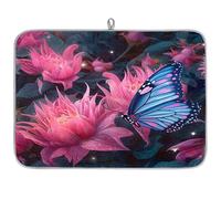 Tapis de séchage en microfibre absorbant 3D avec fleur magique et papillon pour cuisine, cuillère, assiette en verre, 40,6 x 45,7 cm