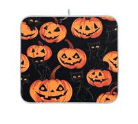 Tapis de séchage Halloween motif citrouille et chat noir pour comptoir de cuisine, plan de travail, tapis de cuisine 40,6 x 45,7 cm