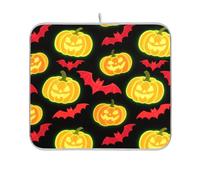 Tapis de séchage lumineux en forme de citrouille chauve-souris orange rouge pour comptoir de cuisine résistant à la chaleur 40,6 x 45,7 cm