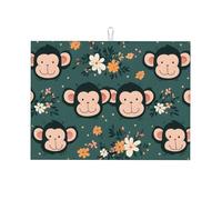 Tapis De Séchage Microfibre Égouttoir À Vaisselle Visages De Singes Turquoise Usages Multiples Tapis D'Évier pour Ustensiles Cuisine Assiette 46X41cm