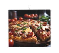 Tapis de séchage pour comptoir de cuisine absorbant, pliable, antidérapant avec belle impression de saucisse alléchante et pizza