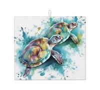 Tapis de séchage pour comptoir de cuisine avec deux tortues aquarelles - 45,7 x 40,6 cm - Super absorbant - En microfibre - Antidérapant - Tapis de séchage extra large