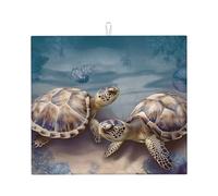 Tapis de séchage pour comptoir de cuisine avec deux tortues et coquillages - 45,7 x 40,6 cm - Super absorbant - En microfibre - Antidérapant