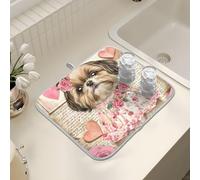 Tapis de séchage pour comptoir de cuisine, grand tapis de séchage à vaisselle en microfibre charmant Shih Tzu Puppy Lettre 101,6 x 114,3 cm, tapis de protection absorbant pour machine à café