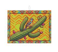 Tapis de séchage pour comptoir de cuisine motif cactus et oiseaux, coloré sud-ouest absorbant, tapis de séchage d'été en microfibre pour protection de cuisine, 45,7 x 61 cm
