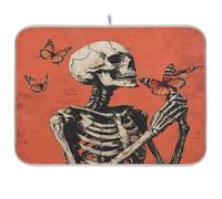 Tapis de séchage pour comptoir de cuisine squelette tenant un papillon tapis de séchage absorbant en microfibre réutilisable lavable tapis égouttoir à vaisselle moyen 114 x 152 cm