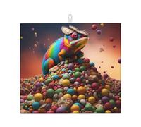 Tapis de séchage pour cuisine AKGFFDS Chameleon in The Candy Pile Printing Ultra absorbant, réversible et élégant Tapis de comptoir de cuisine
