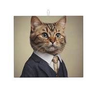 Tapis de séchage pour cuisine AKGFFDS Chat dans un costume Impression Ultra absorbant, réversible et élégant Tapis de comptoir de cuisine