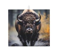Tapis de séchage pour cuisine AKGFFDS Impression bison d'Amérique du Nord Ultra absorbant, réversible et élégant Tapis de comptoir de cuisine