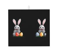 Tapis de séchage pour cuisine AKGFFDS Le Petit Lapin Regarde les œufs de Pâques Impression Ultra absorbant, réversible et élégant Tapis de comptoir de cuisine