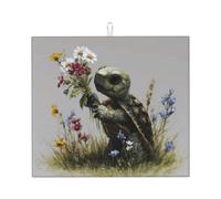 Tapis de séchage pour cuisine AKGFFDS Little Turtle Picking Flowers Printing Ultra absorbant, réversible et élégant Tapis de comptoir de cuisine
