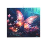 Tapis de séchage pour cuisine AKGFFDS Magic Butterfly Printing Ultra absorbant, réversible et élégant Tapis de comptoir de cuisine