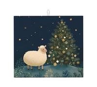 Tapis de séchage pour cuisine AKGFFDS Mouton et Noël Impression Ultra absorbant, réversible et élégant Tapis de comptoir de cuisine