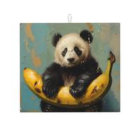 Tapis de séchage pour cuisine AKGFFDS Panda on a Banana Printing Ultra absorbant, réversible et élégant Tapis de comptoir de cuisine