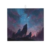 Tapis de séchage pour cuisine AKGFFDS Starry Sky Wolf Pack Impression Ultra absorbant, réversible et élégant Tapis de comptoir de cuisine