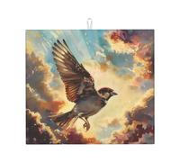 Tapis de séchage pour cuisine AKGFFDS The Sparrow Through The Clouds Printing Ultra absorbant, réversible et élégant Tapis de comptoir de cuisine