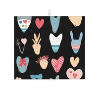 Tapis de séchage pour cuisine HHGFASD dessin animé Love Heart Shape Pattern Ultra absorbant, réversible et élégant Tapis de comptoir de cuisine