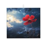 Tapis de séchage pour cuisine HHGFASD Little Red Flower Under The Sky Motif Ultra absorbant, réversible et élégant Tapis de comptoir de cuisine