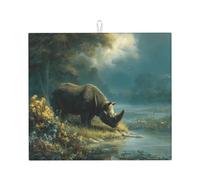 Tapis de séchage pour cuisine HHGFASD Rhino on the River Bank - Ultra absorbant, réversible et élégant - Tapis de comptoir de cuisine