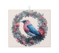 Tapis de séchage pour cuisine HHGFASD Rose Bleu Oiseau dans une couronne Motif Ultra absorbant, réversible et élégant Tapis de comptoir de cuisine
