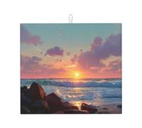 Tapis de séchage pour cuisine HHGFASD Sunrise on The Coast - Ultra absorbant, réversible et élégant - Tapis de comptoir de cuisine