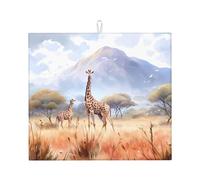 Tapis de séchage pour cuisine Motif girafe africaine Savane africaine Absorbant l'eau, séchage rapide, antidérapant, adapté à la vaisselle, facile à ranger et à nettoyer.