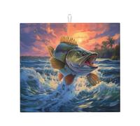 Tapis de séchage pour cuisine Wzywhj Bass Fishing Wave Image en éponge absorbant l'eau 45,7 x 40,6 cm